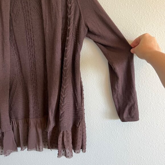Knitted & Knotted Open Front Cardigan Long Line Cotton Cashmere Blend Purple Med - Picture 4 of 14